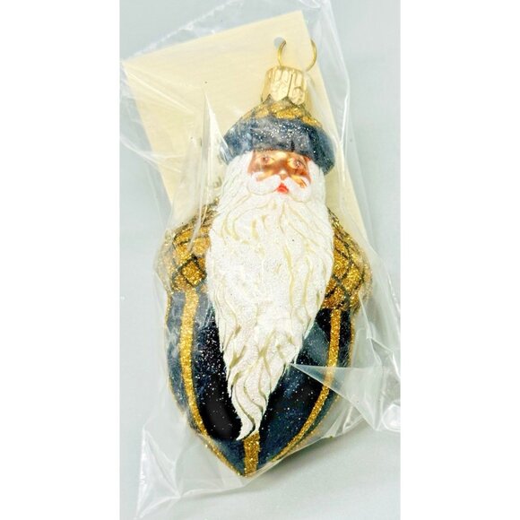 Patricia Breen Acorn Santa Black Gold #2211 Glass Christmas Ornament 2003 3.5" - Picture 1 of 6